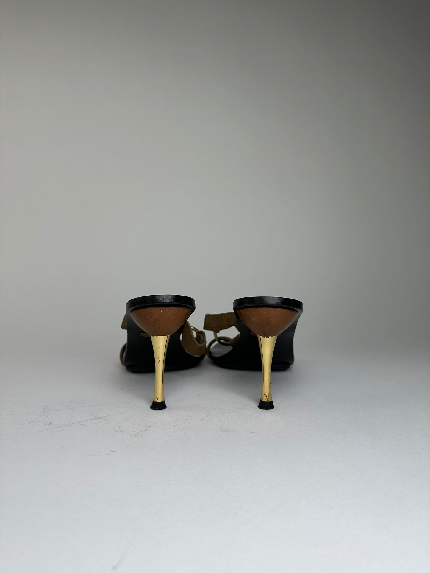Vintage Gucci Suede Leather Stiletto Heels Brown Black EU37.5
