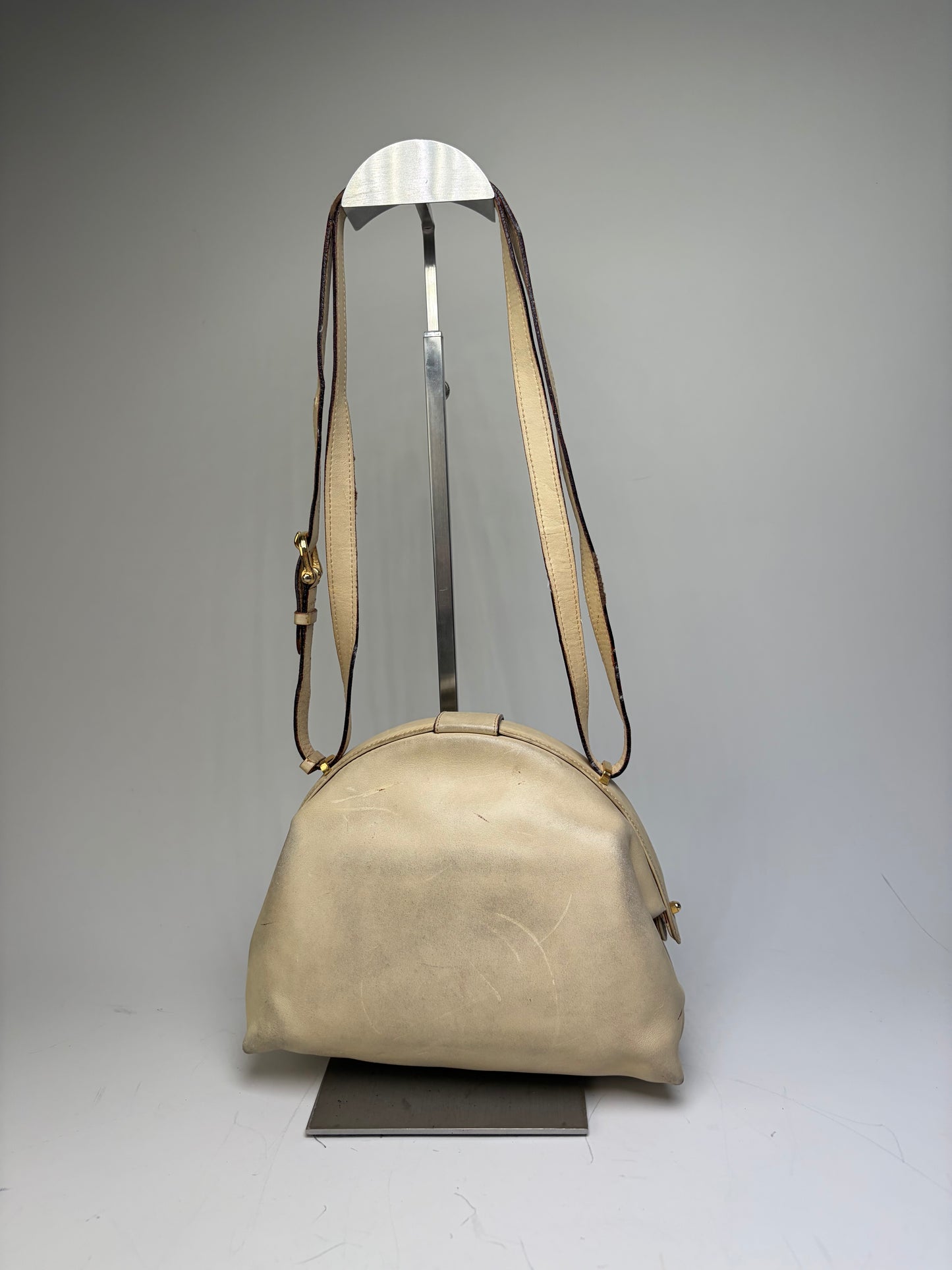 Vintage Celine Leather Shoulder Bag Cream Gold-Tone Turn-Lock