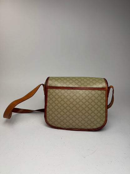 Sac bandoulière vintage Céline Triomphe Monogram beige vert marron