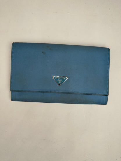 Vintage Prada Tessuto Canvas Leather Wallet Blue