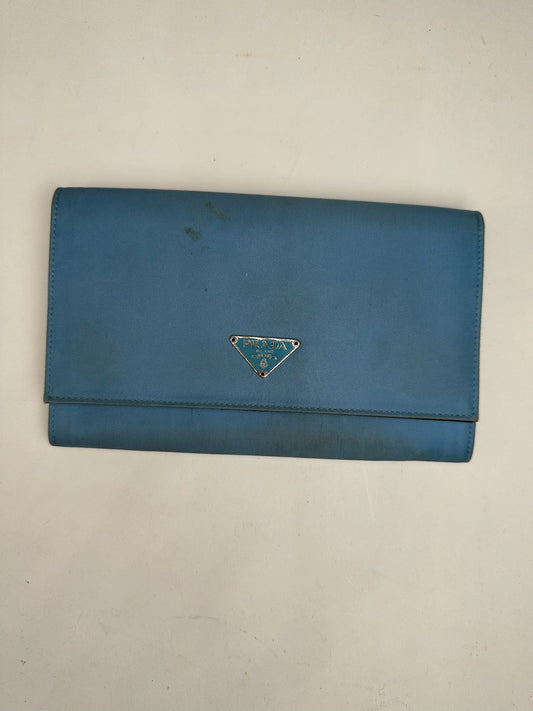 Vintage Prada Tessuto Canvas Leather Wallet Blue