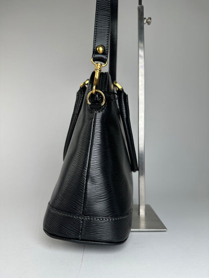Vintage Courreges 2Way Riffeled Leather Handbag Black