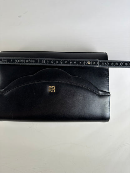 Vintage Givenchy Leather Clutch Bag Black Gold Push-Lock