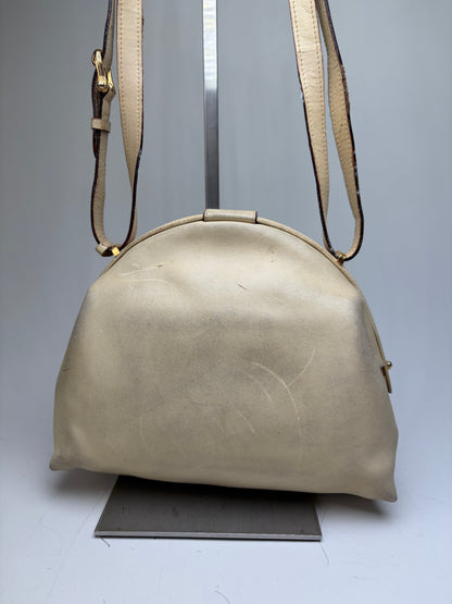 Vintage Celine Leather Shoulder Bag Cream Gold-Tone Turn-Lock