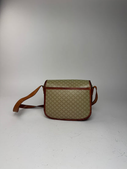 Sac bandoulière vintage Céline Triomphe Monogram beige vert marron