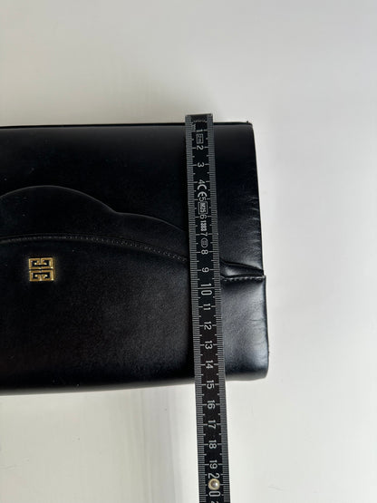 Vintage Givenchy Leather Clutch Bag Black Gold Push-Lock