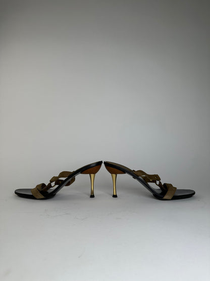 Vintage Gucci Suede Leather Stiletto Heels Brown Black EU37.5