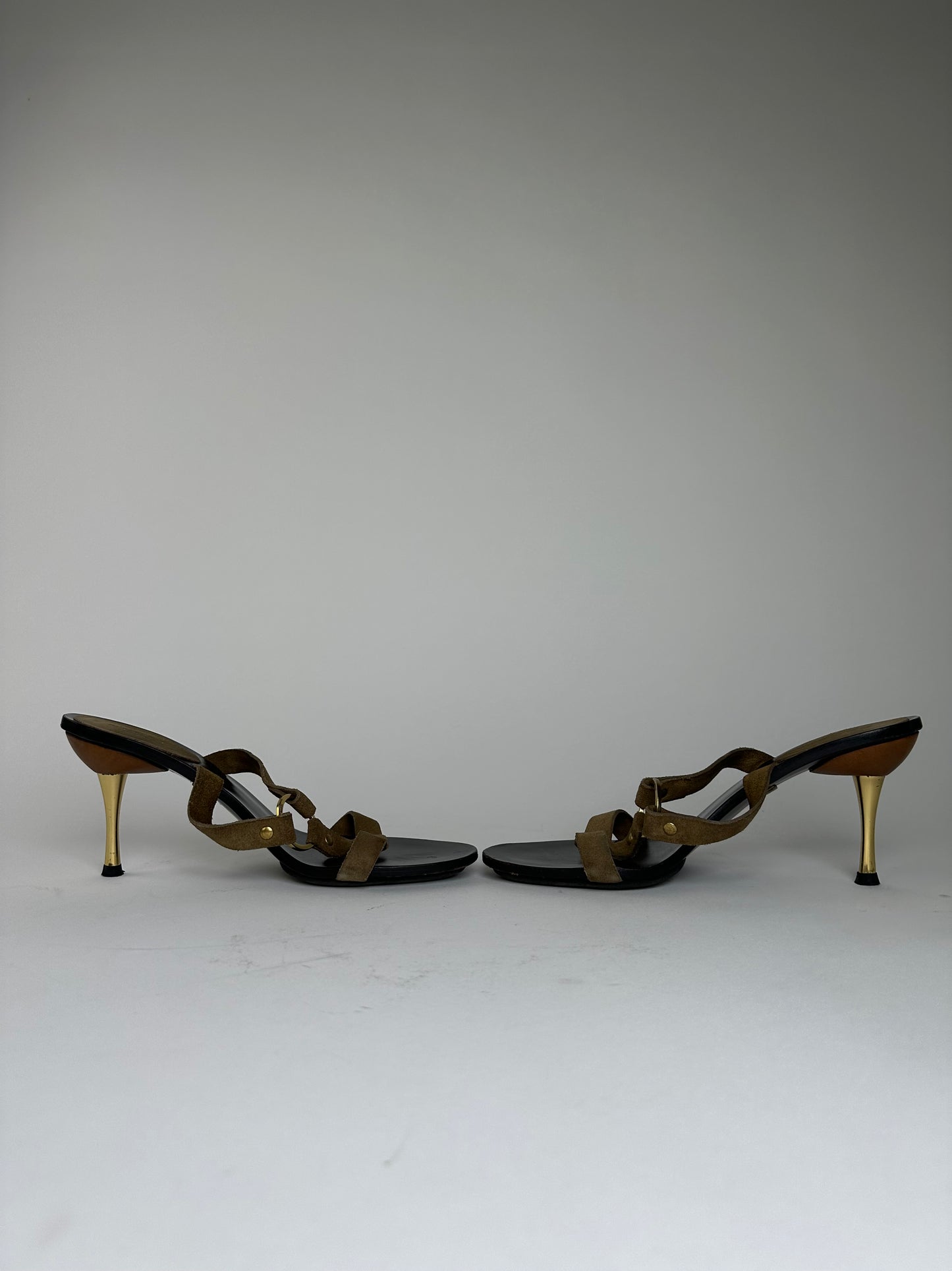Vintage Gucci Suede Leather Stiletto Heels Brown Black EU37.5