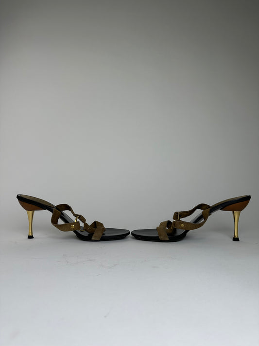 Vintage Gucci Suede Leather Stiletto Heels Brown Black EU37.5