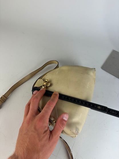 Vintage Celine Leather Shoulder Bag Cream Gold-Tone Turn-Lock
