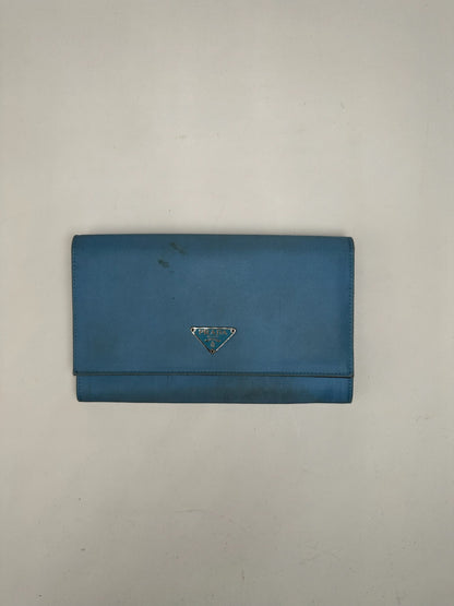 Vintage Prada Tessuto Canvas Leather Wallet Blue