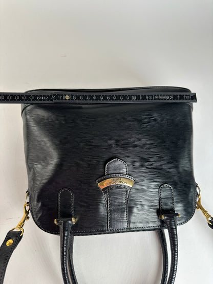 Vintage Courreges 2Way Riffeled Leather Handbag Black
