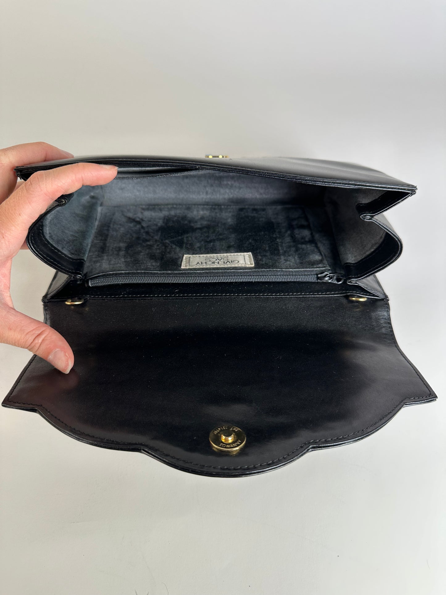 Vintage Givenchy Leather Clutch Bag Black Gold Push-Lock