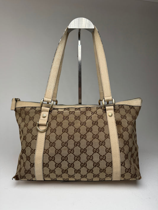 Vintage Gucci Monogram Dialux Bag beige White