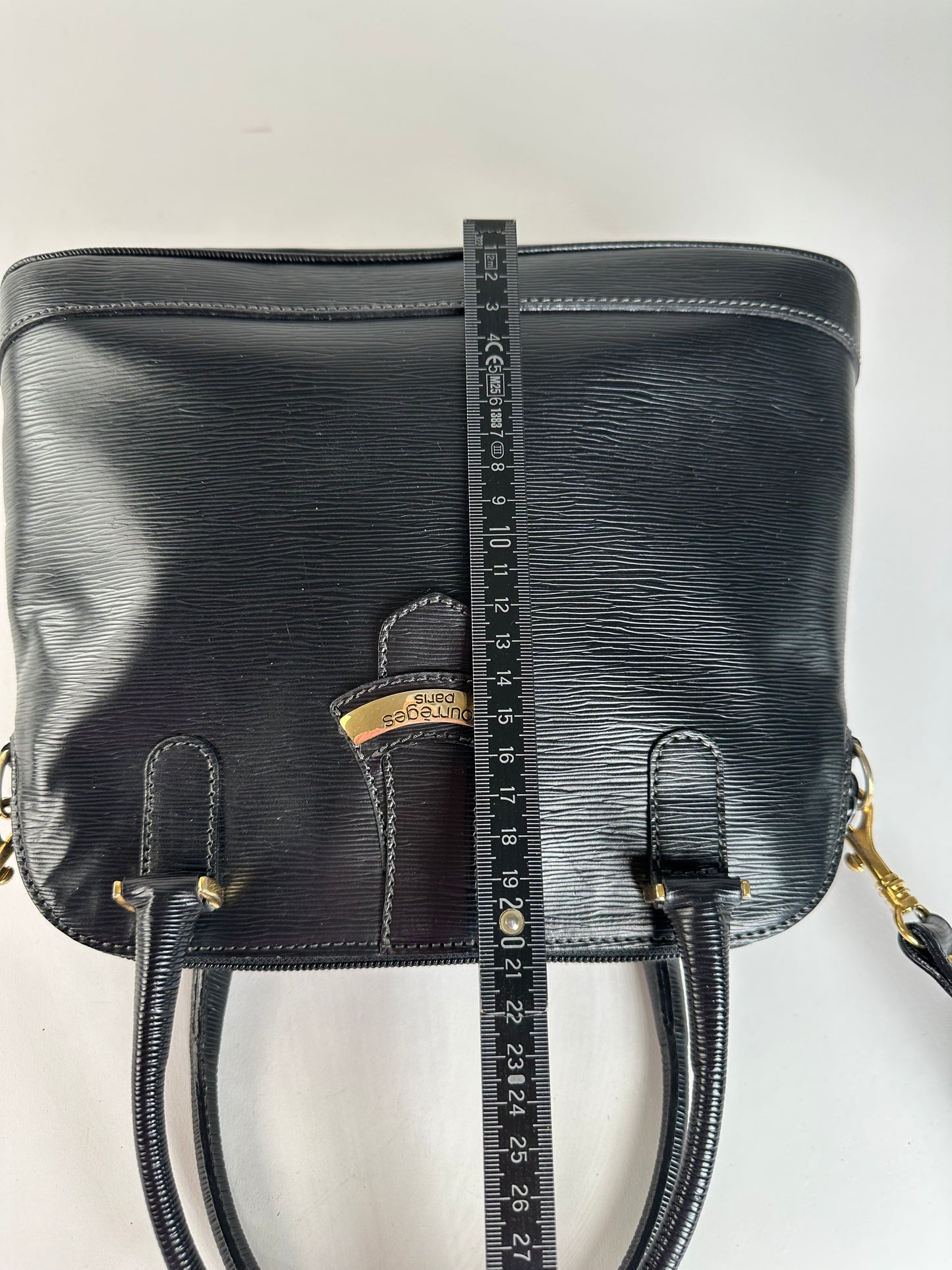 Vintage Courreges 2Way Riffeled Leather Handbag Black