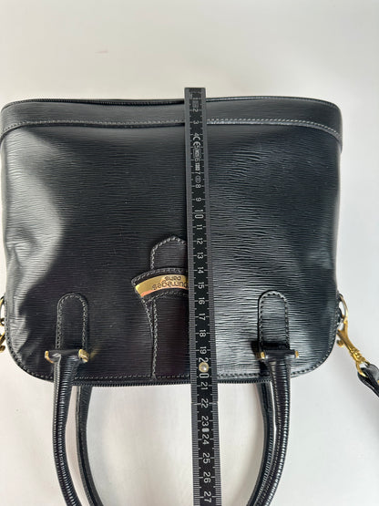 Vintage Courreges 2Way Riffeled Leather Handbag Black