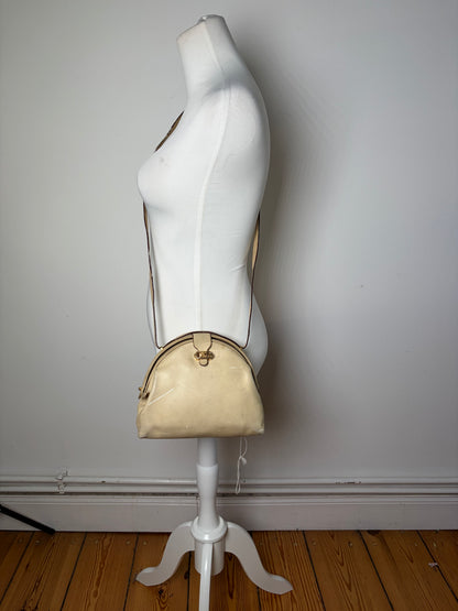 Vintage Celine Leather Shoulder Bag Cream Gold-Tone Turn-Lock