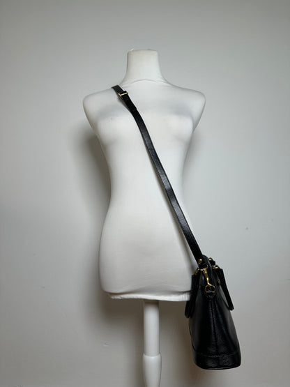 Vintage Courreges 2Way Riffeled Leather Handbag Black
