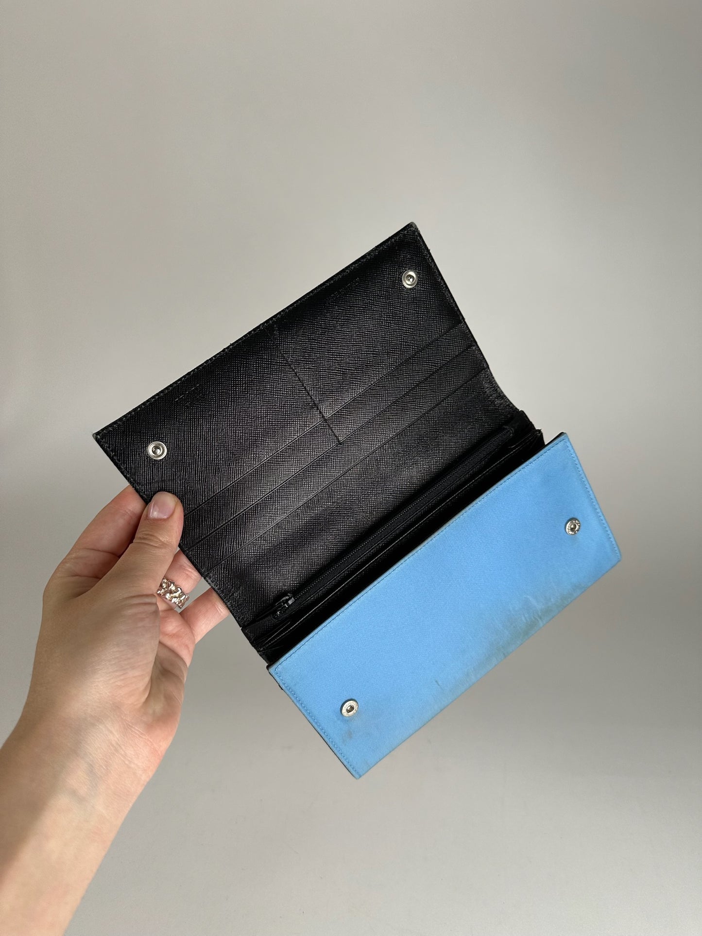 Vintage Prada Tessuto Canvas Leather Wallet Blue