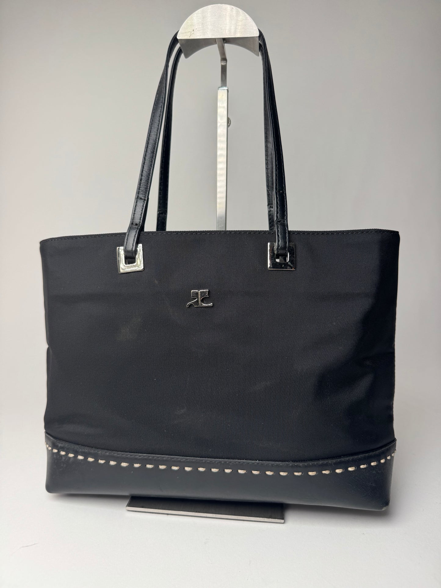 Vintage Courreges Leather Polyester Handbag Black