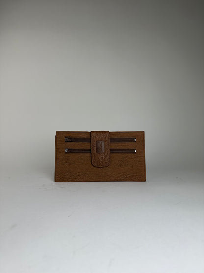Vintage Saint Laurent Crinkled Leather Wallet Brown Silver