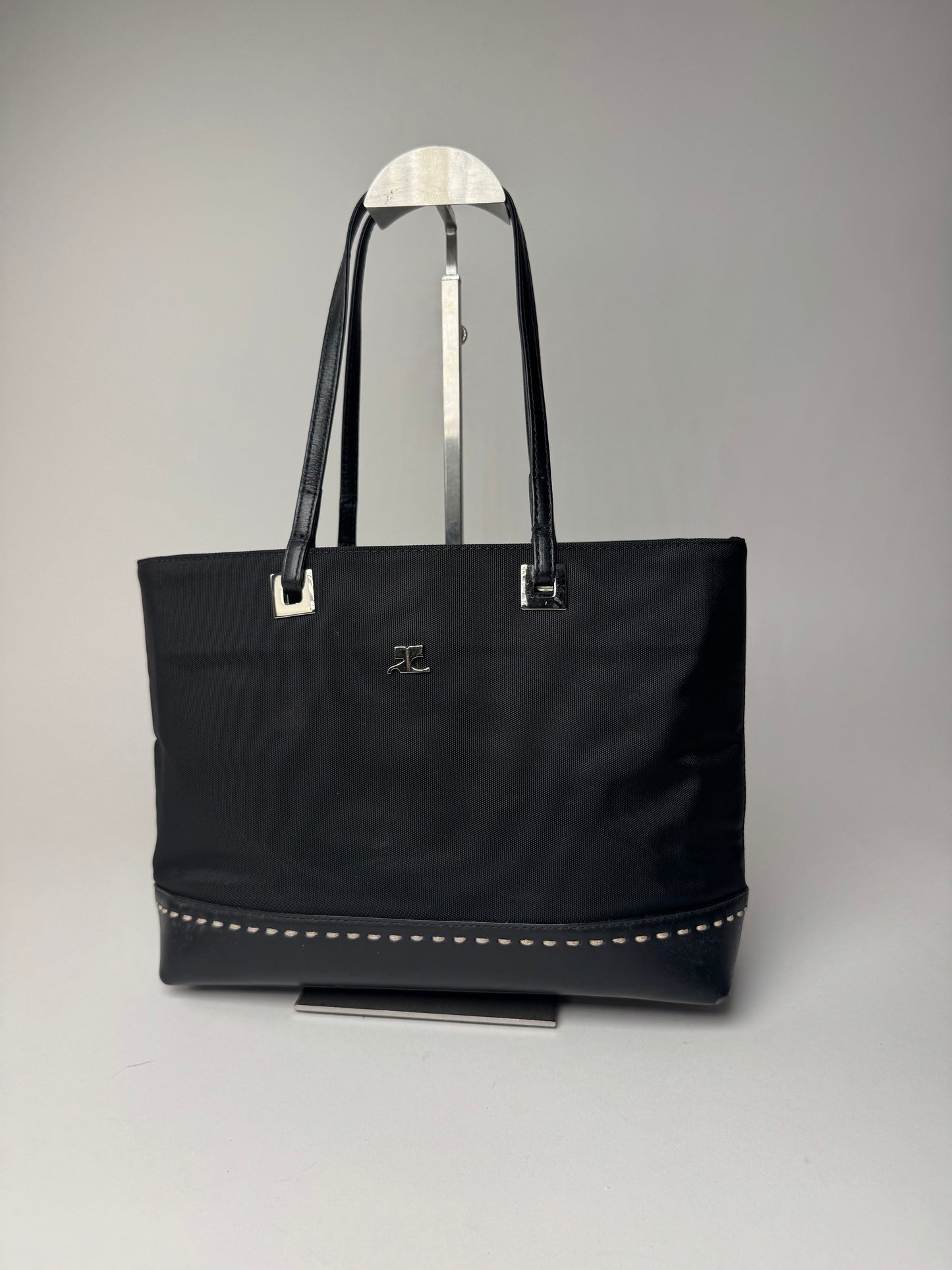 Vintage Courreges Leather Polyester Handbag Black