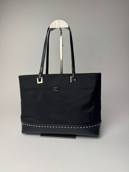 Vintage Courreges Leather Polyester Handbag Black