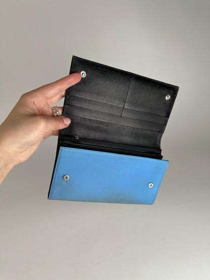 Vintage Prada Tessuto Canvas Leather Wallet Blue