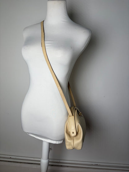 Vintage Celine Leather Shoulder Bag Cream Gold-Tone Turn-Lock