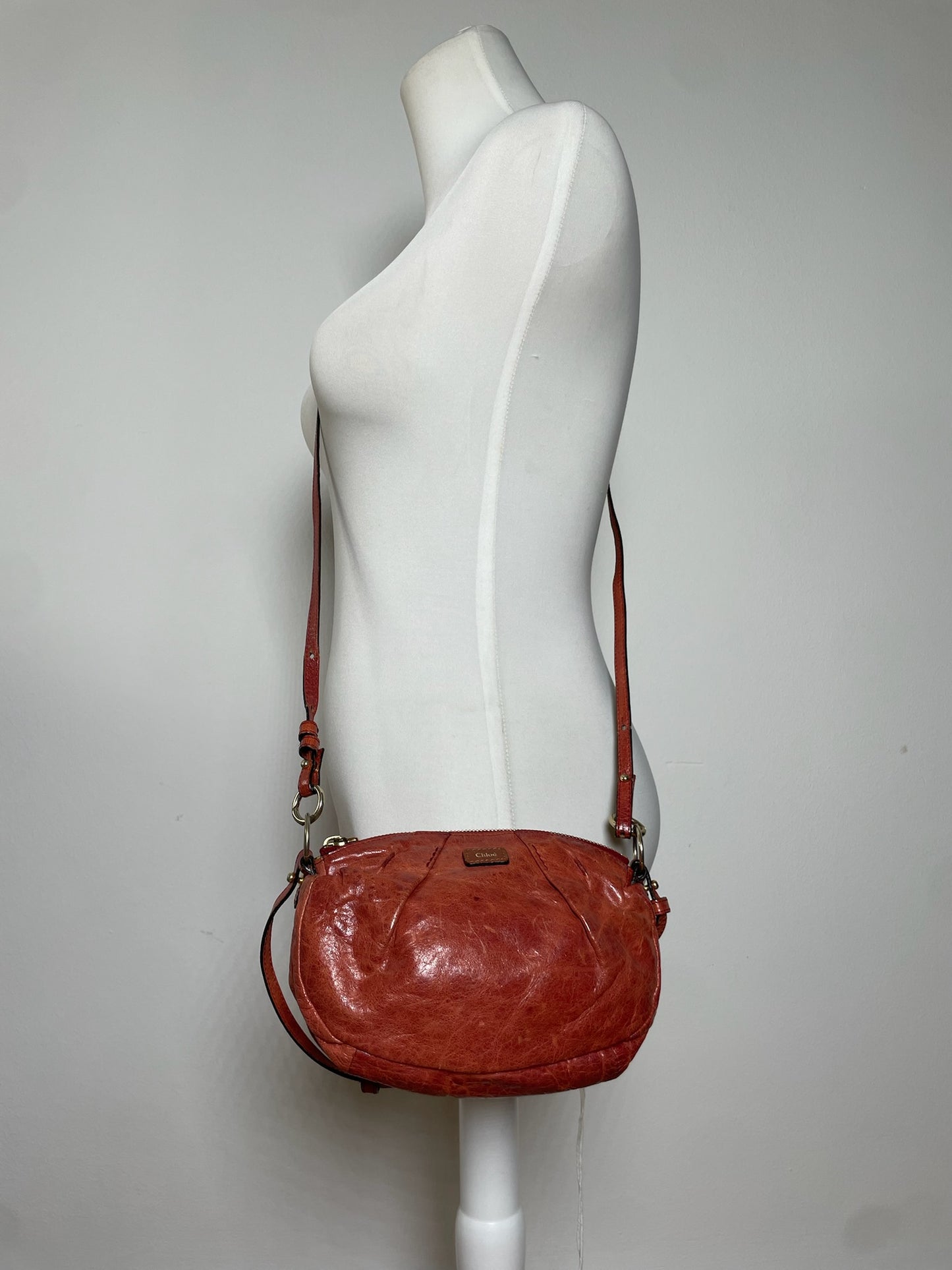 Vintage Chloe 2Way Leather Handbag Red