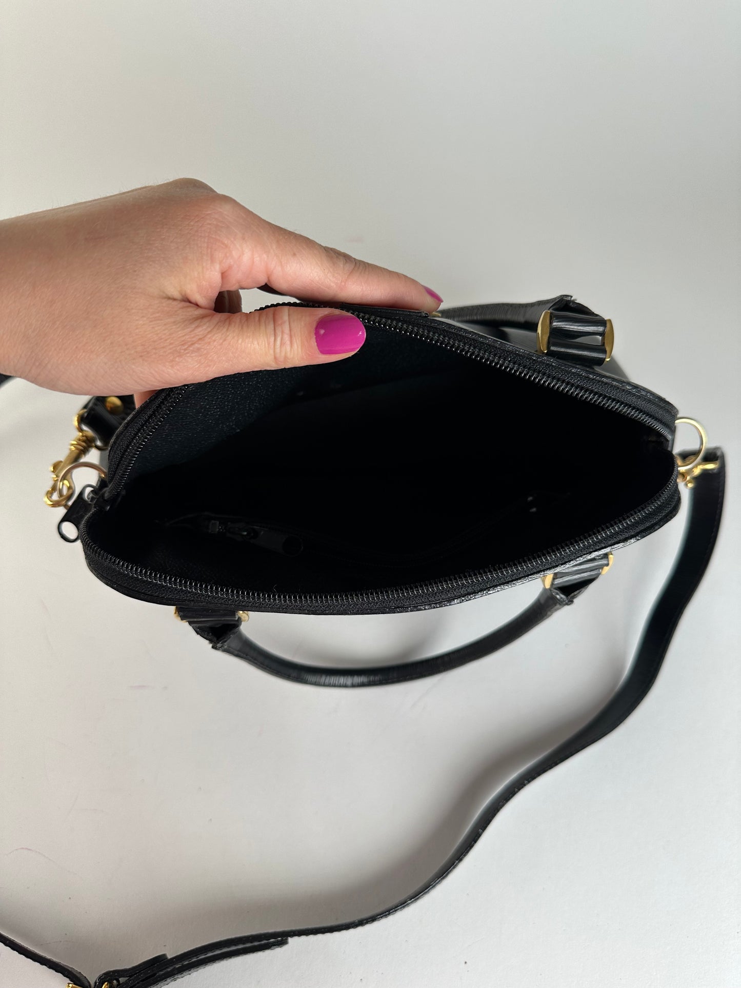 Vintage Courreges 2Way Riffeled Leather Handbag Black