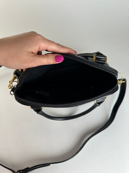 Vintage Courreges 2Way Riffeled Leather Handbag Black