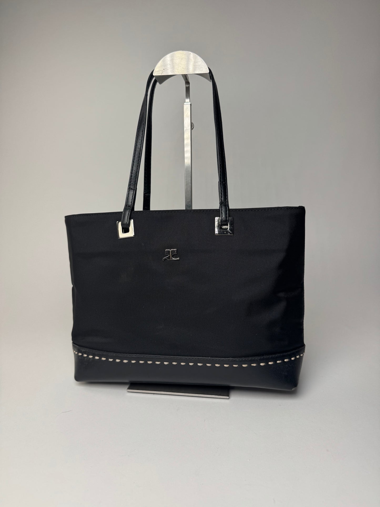 Vintage Courreges Leather Polyester Handbag Black