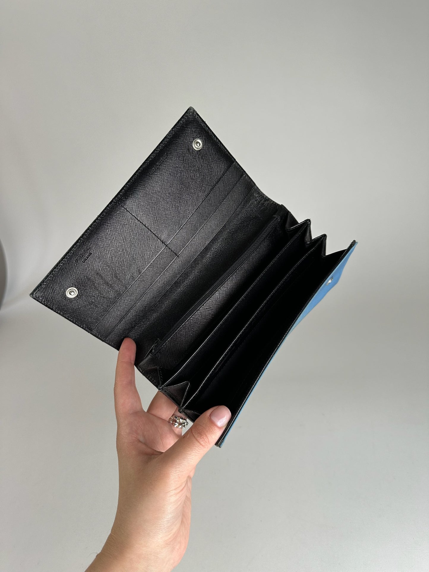 Vintage Prada Tessuto Canvas Leather Wallet Blue