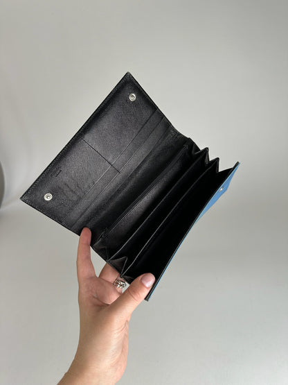 Vintage Prada Tessuto Canvas Leather Wallet Blue