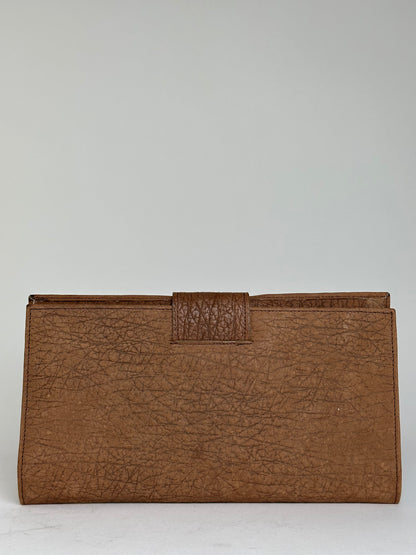Vintage Saint Laurent Crinkled Leather Wallet Brown Silver