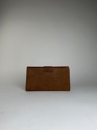 Vintage Saint Laurent Crinkled Leather Wallet Brown Silver