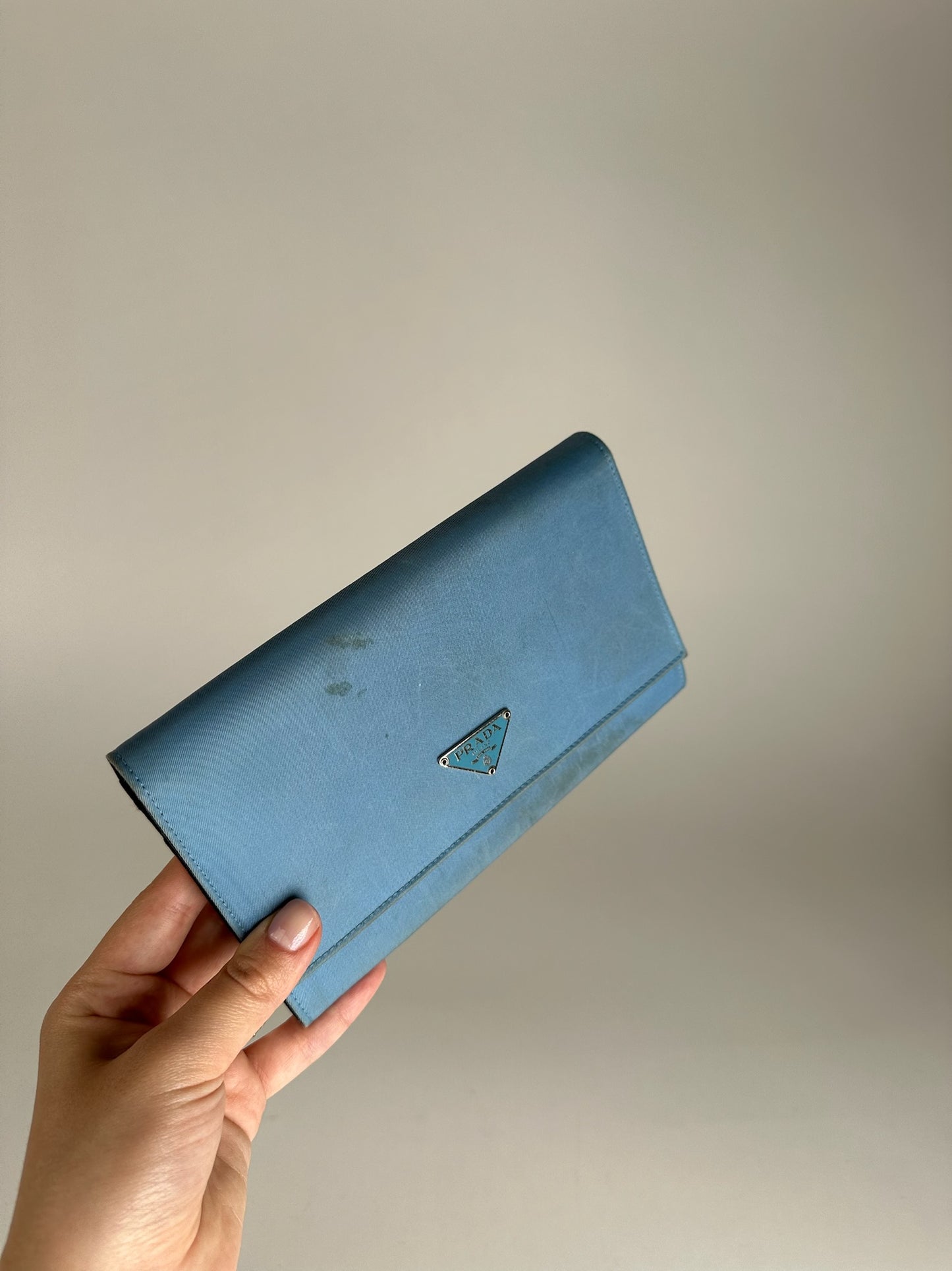 Vintage Prada Tessuto Canvas Leather Wallet Blue
