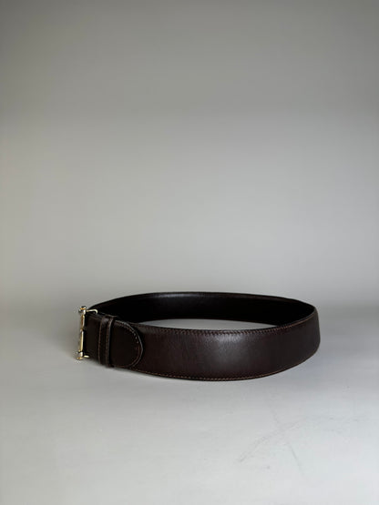 Vintage Gucci Double G Logo Leather Belt Dark Brown Gold