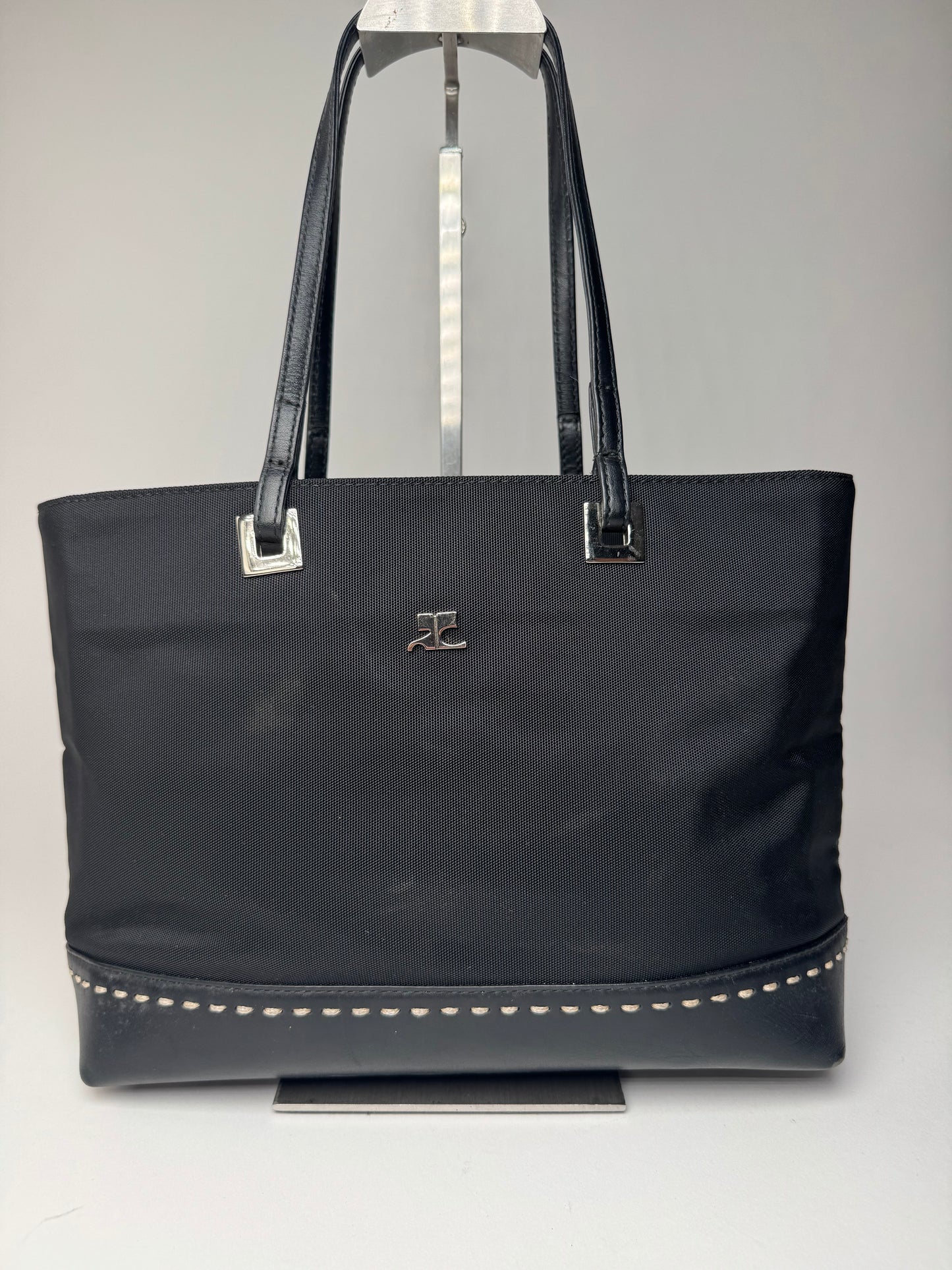 Vintage Courreges Leather Polyester Handbag Black