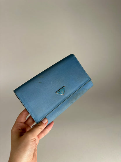 Vintage Prada Tessuto Canvas Leather Wallet Blue
