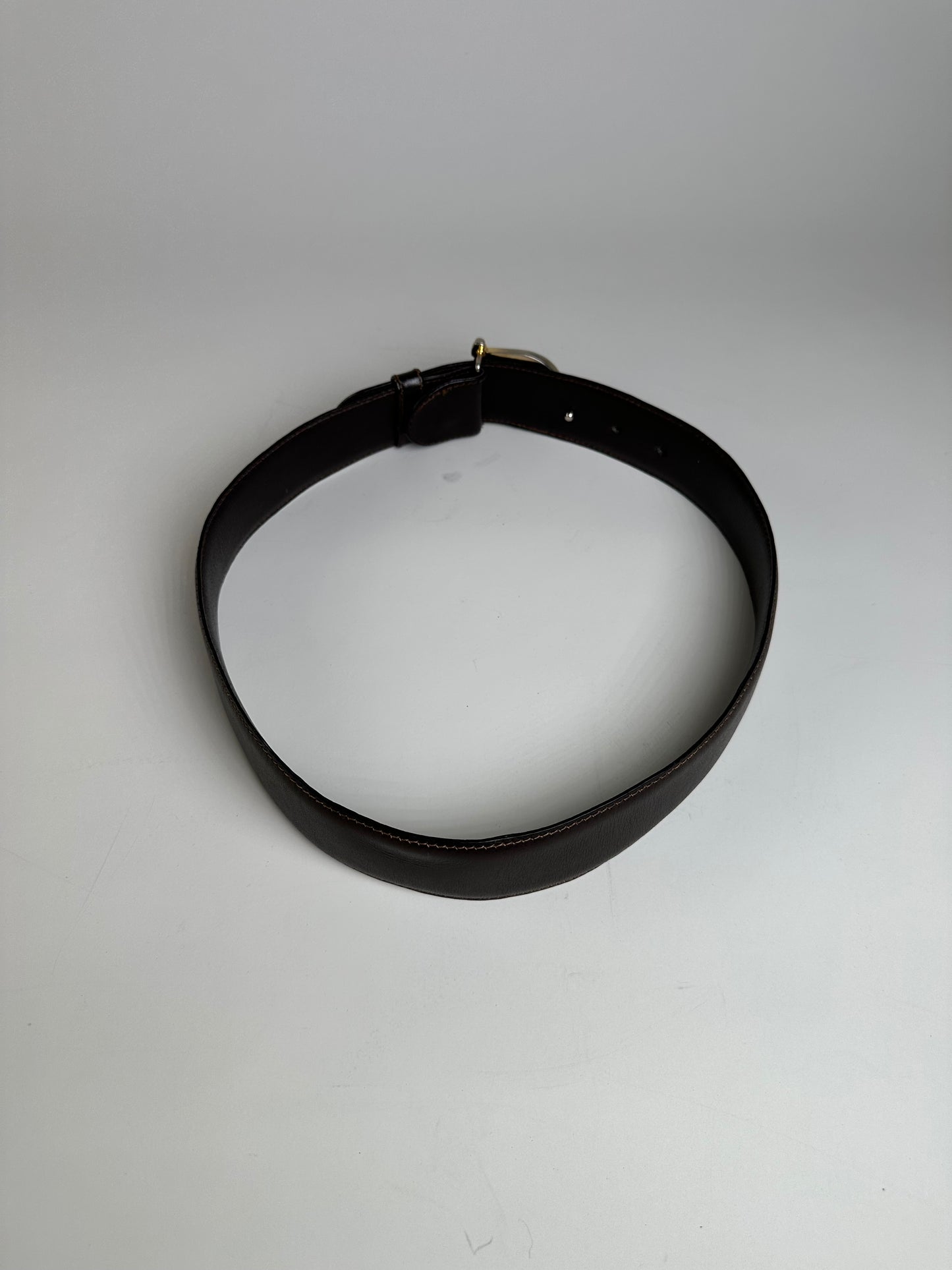 Vintage Gucci Double G Logo Leather Belt Dark Brown Gold