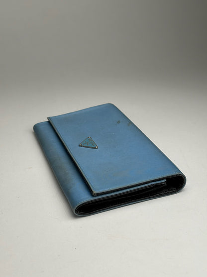 Vintage Prada Tessuto Canvas Leather Wallet Blue