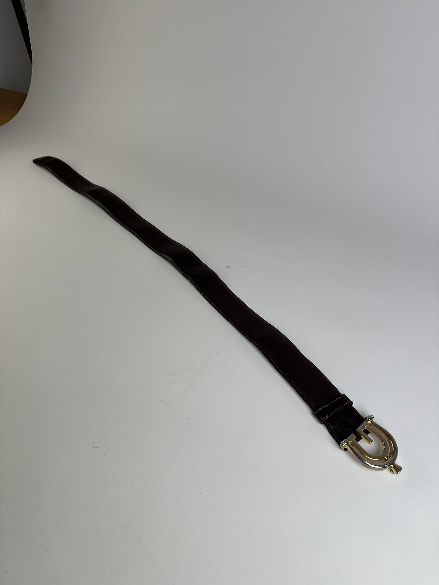 Vintage Gucci Double G Logo Leather Belt Dark Brown Gold