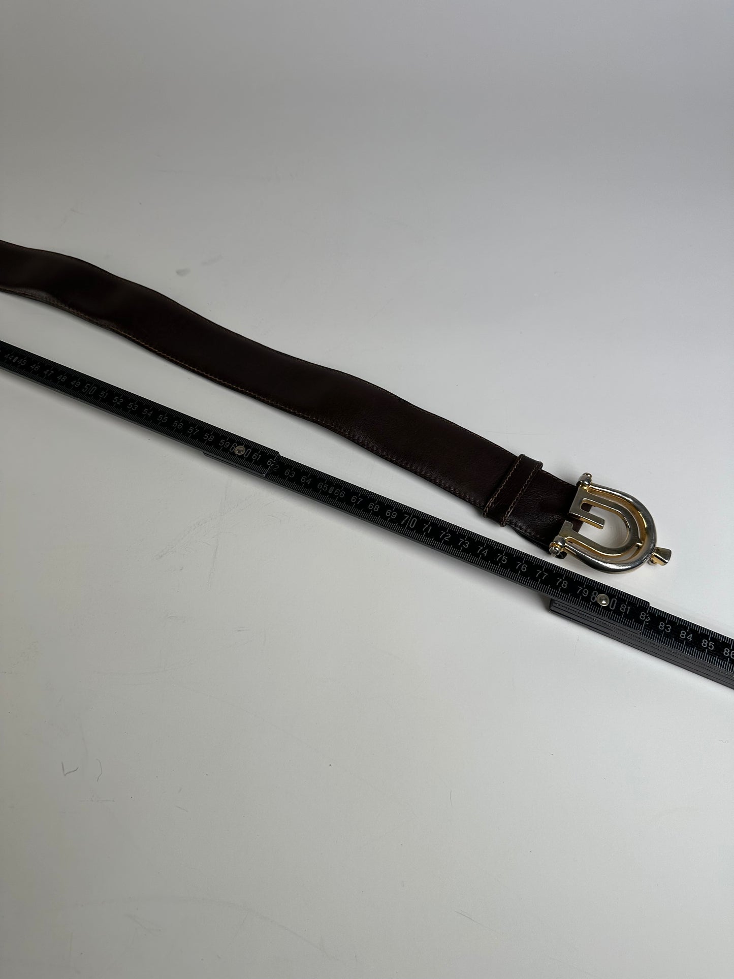 Vintage Gucci Double G Logo Leather Belt Dark Brown Gold