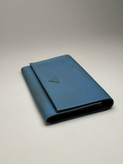 Vintage Prada Tessuto Canvas Leather Wallet Blue