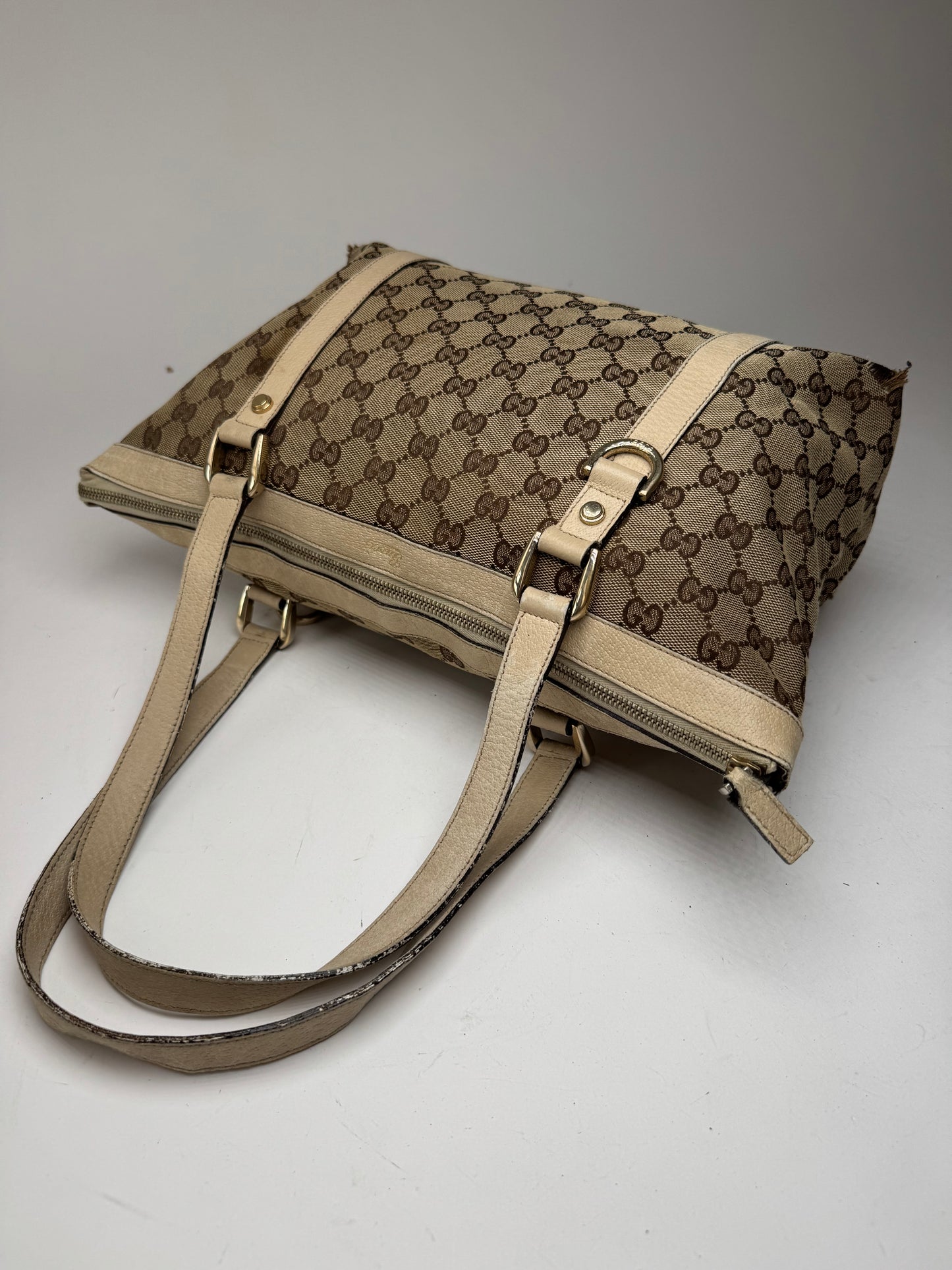 Vintage Gucci Monogram Dialux Bag beige White