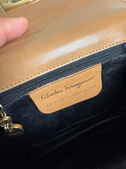 Vintage Ferragamo Leather Hair-On-Hide Crossbody Bag Tan Brown