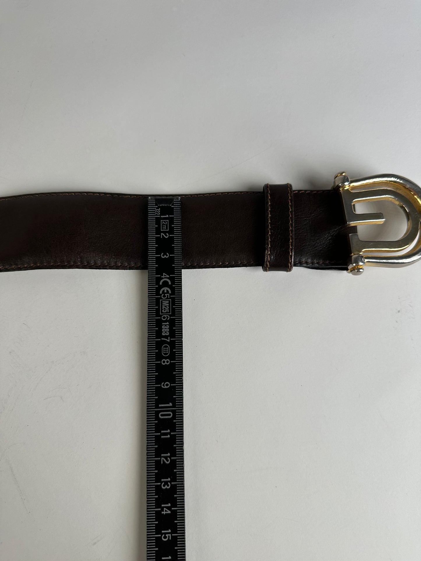 Vintage Gucci Double G Logo Leather Belt Dark Brown Gold