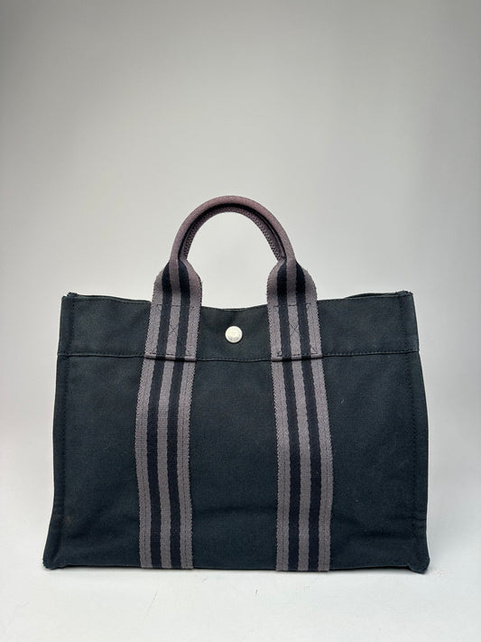 Vintage Hermes Canvas Mini Tote Bag Black
